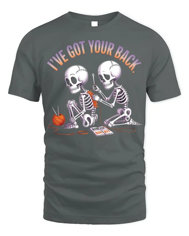 Funny Skeleton I’ve Got Your Back Graphic T-Shirt - gray t-shirt on white background