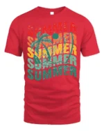 Retro Summer Vibes Palm Tree Surf Graphic T-Shirt - red t-shirt on white background