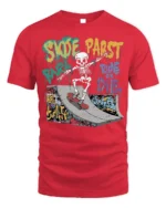 Skate Park Skeleton Rider Ride or Die Graphic T-Shirt - red t-shirt on white background