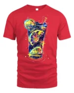 Neon Citrus Drink Splash Summer Vibes Graphic T-Shirt - red t-shirt on white background
