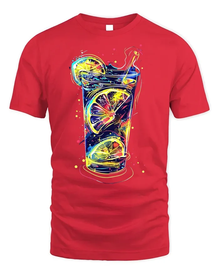 Neon Citrus Drink Splash Summer Vibes Graphic T-Shirt - red t-shirt on white background