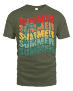 Retro Summer Vibes Palm Tree Surf Graphic T-Shirt - military green t-shirt on white background
