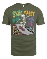 Skate Park Skeleton Rider Ride or Die Graphic T-Shirt - military green t-shirt on white background