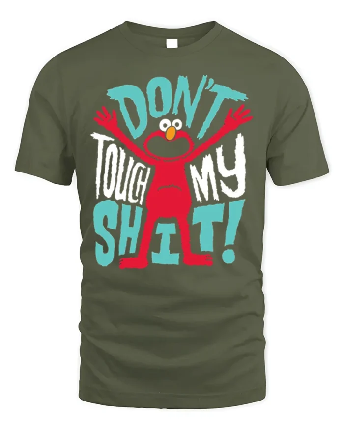 Funny Red Monster Don’t Touch My Stuff T-Shirt - military green t-shirt on white background