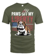 Patriotic Bulldog Paws Off My Liberty T-Shirt - military green t-shirt on white background