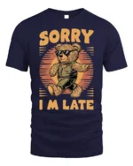 Cool Bear Sorry I’m Late Funny Graphic T-Shirt - navy t-shirt on white background