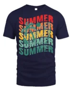 Retro Summer Vibes Palm Tree Surf Graphic T-Shirt - navy t-shirt on white background
