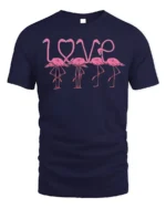 Pink Flamingo Love Design Romantic Graphic T-Shirt - navy t-shirt on white background
