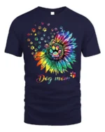Colorful Dog Mom Paw Print Sunflower Graphic T-Shirt - navy t-shirt on white background