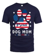 Proud Dog Mom USA Flag Paw Print Graphic T-Shirt - navy t-shirt on white background