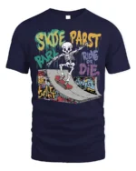 Skate Park Skeleton Rider Ride or Die Graphic T-Shirt - navy t-shirt on white background