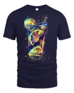 Neon Citrus Drink Splash Summer Vibes Graphic T-Shirt - navy t-shirt on white background
