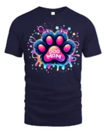 Neon Dog Mom Paw Print Colorful Graphic T-Shirt - navy t-shirt on white background