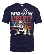 Patriotic Bulldog Paws Off My Liberty T-Shirt - navy t-shirt on white background