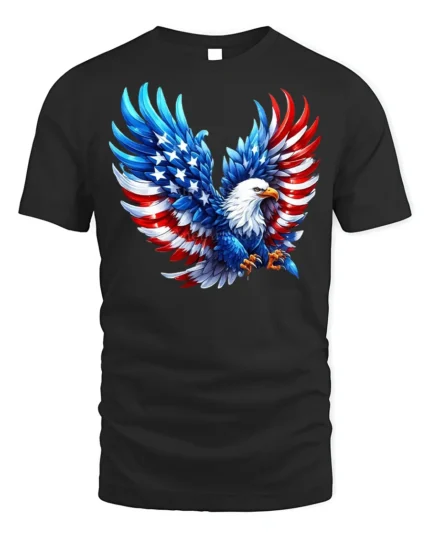 Patriotic Bald Eagle American Flag T-Shirt - black t-shirt on white background