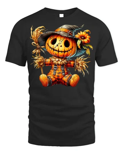 Halloween Pumpkin Scarecrow Doll T-Shirt - black t-shirt on white background
