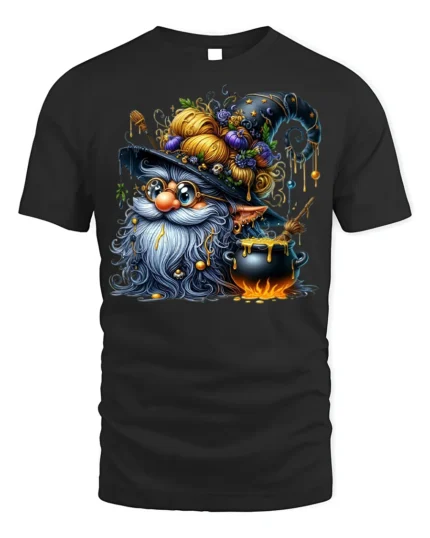 Halloween Wizard Gnome Cauldron Magic T-Shirt - black t-shirt on white background
