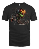 Halloween Evil Pumpkin Monster Graphic T-Shirt - black t-shirt on white background