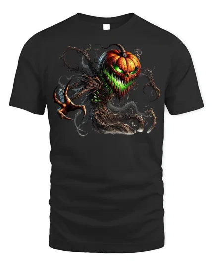 Halloween Evil Pumpkin Monster Graphic T-Shirt - black t-shirt on white background
