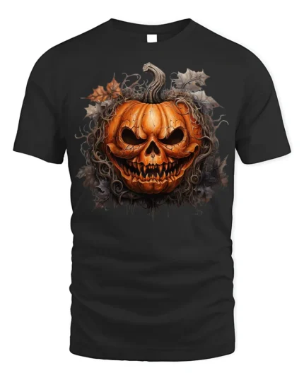 Halloween Scary Jack O Lantern Skull T-Shirt - black t-shirt on white background