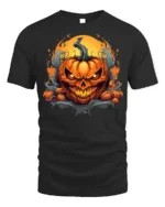 Halloween Fiery Evil Pumpkin Face T-Shirt - black t-shirt on white background