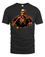 Halloween Skeleton Breaking Wall Graphic T-Shirt - black t-shirt on white background