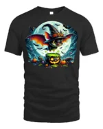 Halloween Witch Bat Cauldron Moon T-Shirt - black t-shirt on white background