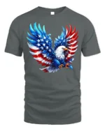Patriotic Bald Eagle American Flag T-Shirt - gray t-shirt on white background