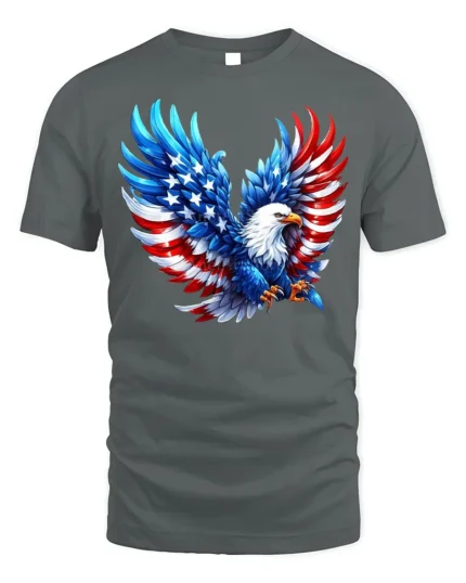 Patriotic Bald Eagle American Flag T-Shirt - gray t-shirt on white background