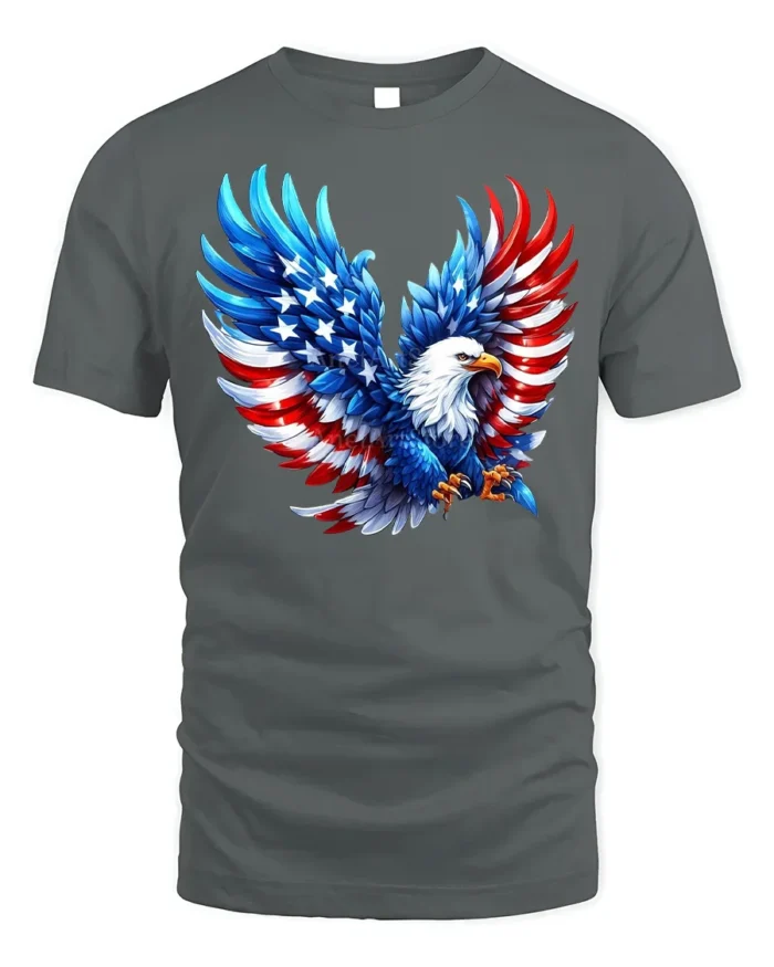 Patriotic Bald Eagle American Flag T-Shirt - gray t-shirt on white background