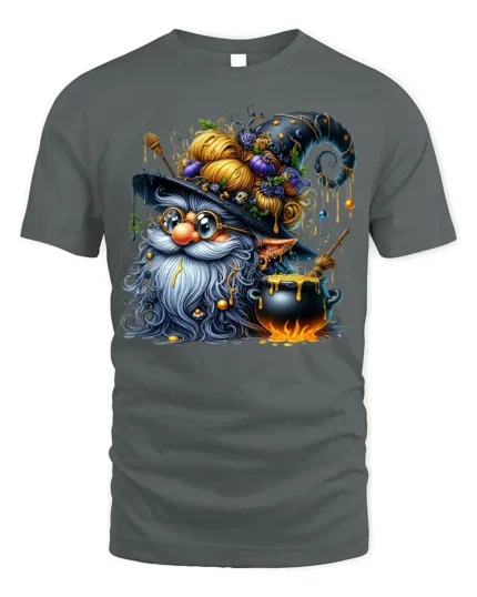 Halloween Wizard Gnome Cauldron Magic T-Shirt - gray t-shirt on white background