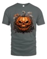 Halloween Scary Jack O Lantern Skull T-Shirt - gray t-shirt on white background