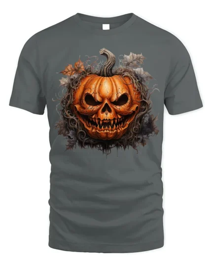 Halloween Scary Jack O Lantern Skull T-Shirt - gray t-shirt on white background