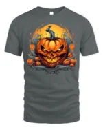 Halloween Fiery Evil Pumpkin Face T-Shirt - gray t-shirt on white background