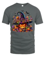 Halloween Candy Pumpkin Witch Hat T-Shirt - gray t-shirt on white background