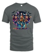 Halloween Dancing Skeletons Graphic T-Shirt - gray t-shirt on white background