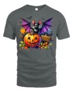 Halloween Bat and Pumpkin Graphic T-Shirt - gray t-shirt on white background