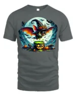 Halloween Witch Bat Cauldron Moon T-Shirt - gray t-shirt on white background