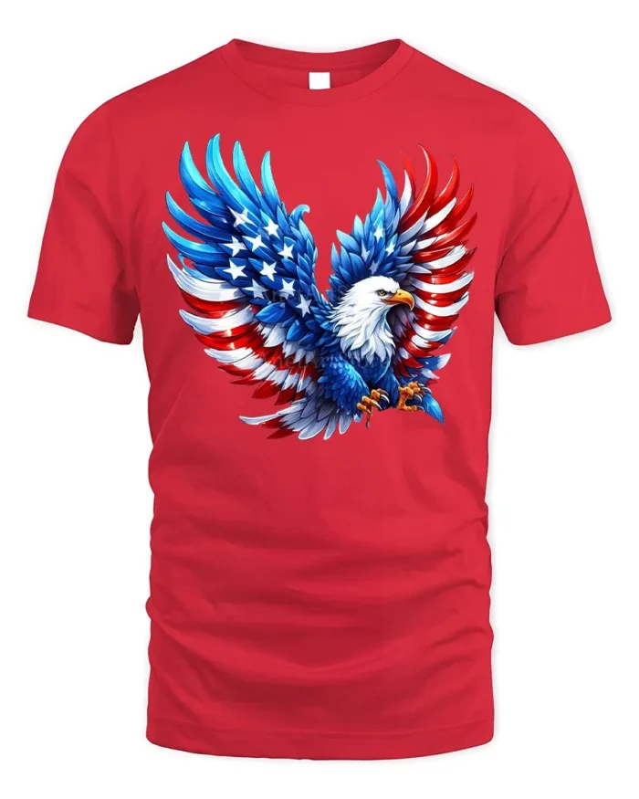 Patriotic Bald Eagle American Flag T-Shirt - red t-shirt on white background
