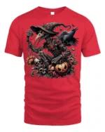 Halloween Evil Scarecrow Raven Pumpkin T-Shirt - red t-shirt on white background