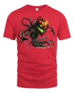 Halloween Evil Pumpkin Monster Graphic T-Shirt - red t-shirt on white background