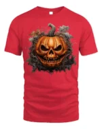 Halloween Scary Jack O Lantern Skull T-Shirt - red t-shirt on white background
