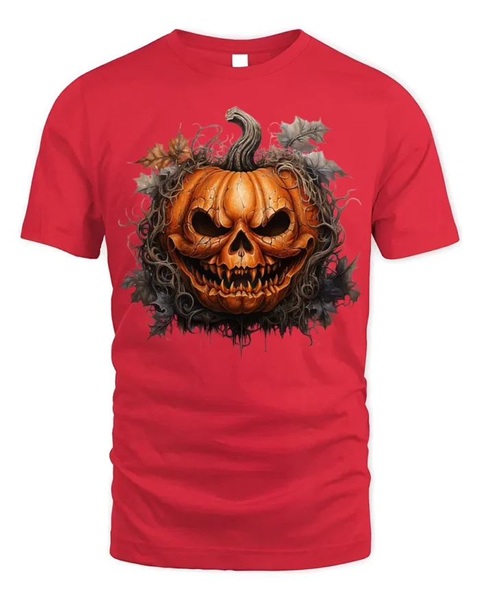 Halloween Scary Jack O Lantern Skull T-Shirt - red t-shirt on white background