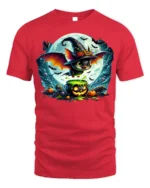Halloween Witch Bat Cauldron Moon T-Shirt - red t-shirt on white background