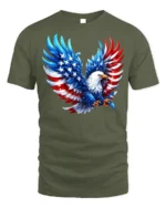 Patriotic Bald Eagle American Flag T-Shirt - military green t-shirt on white background