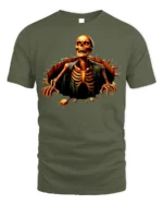 Halloween Skeleton Breaking Wall Graphic T-Shirt - military green t-shirt on white background