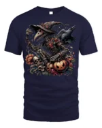 Halloween Evil Scarecrow Raven Pumpkin T-Shirt - navy t-shirt on white background