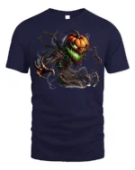 Halloween Evil Pumpkin Monster Graphic T-Shirt - navy t-shirt on white background