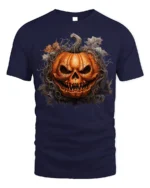 Halloween Scary Jack O Lantern Skull T-Shirt - navy t-shirt on white background