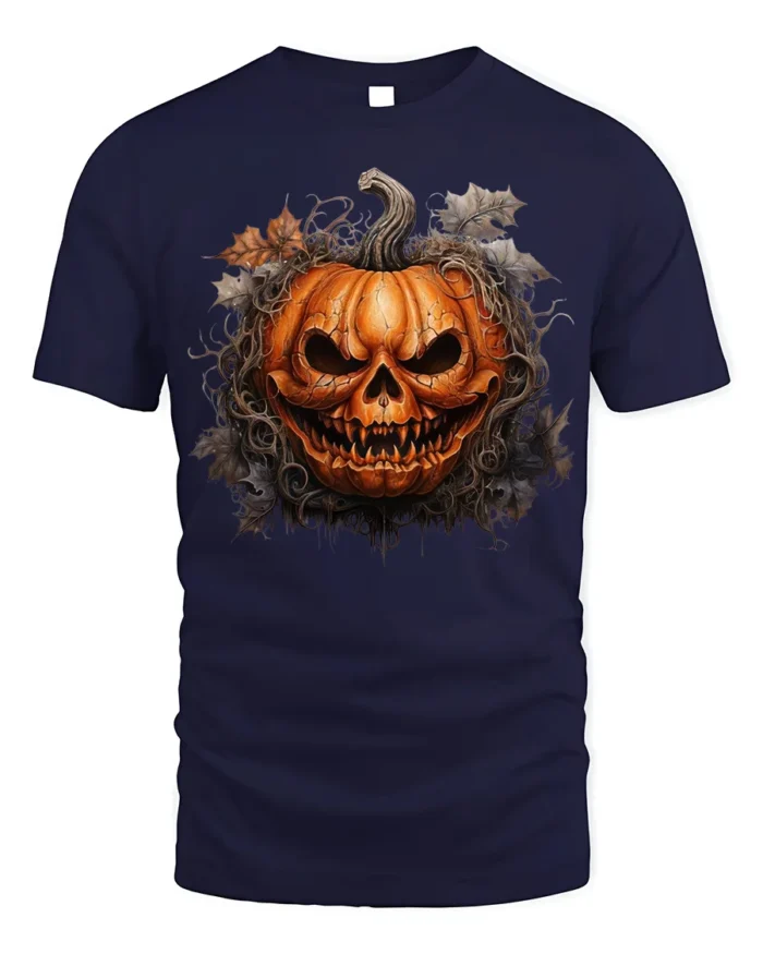 Halloween Scary Jack O Lantern Skull T-Shirt - navy t-shirt on white background